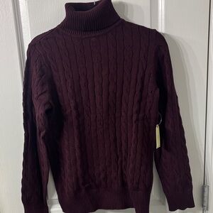 St Johns Bay Purple Large Classic Turtleneck Cable Knit Sweater